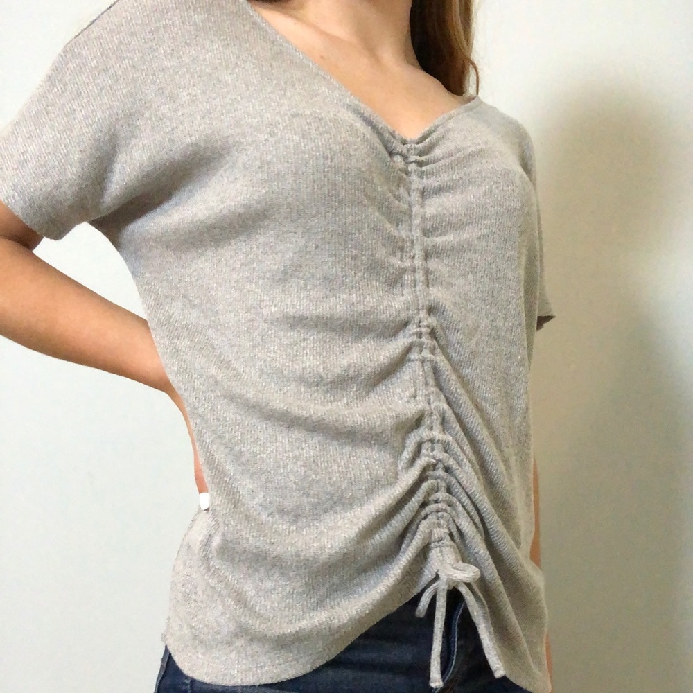 S Aeropostale Grey Knit Slouchy Short Sleeve Top